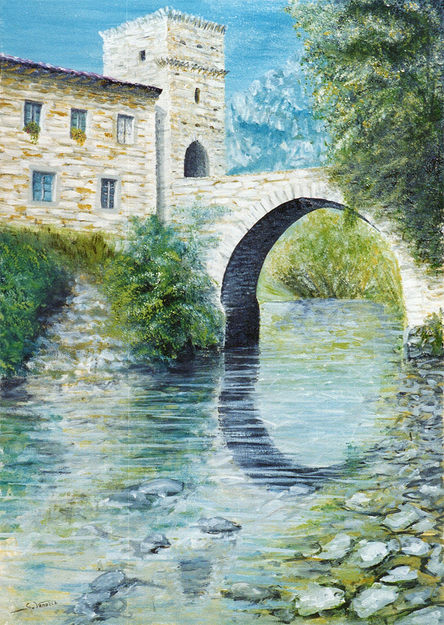 il ponte fortificato - 1988 - oil on canvas - 50x60cm.