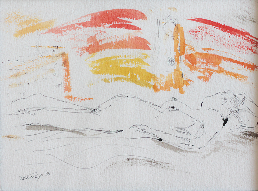 il pendolo - 1995 - watercolours and indian ink on cotton paper - 18x22cm.